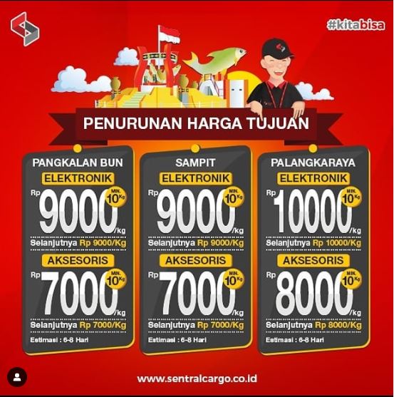 Penurunan Harga Ongkos Kirim Barang Tujuan Jakarta - Kalimantan Tengah & Timur