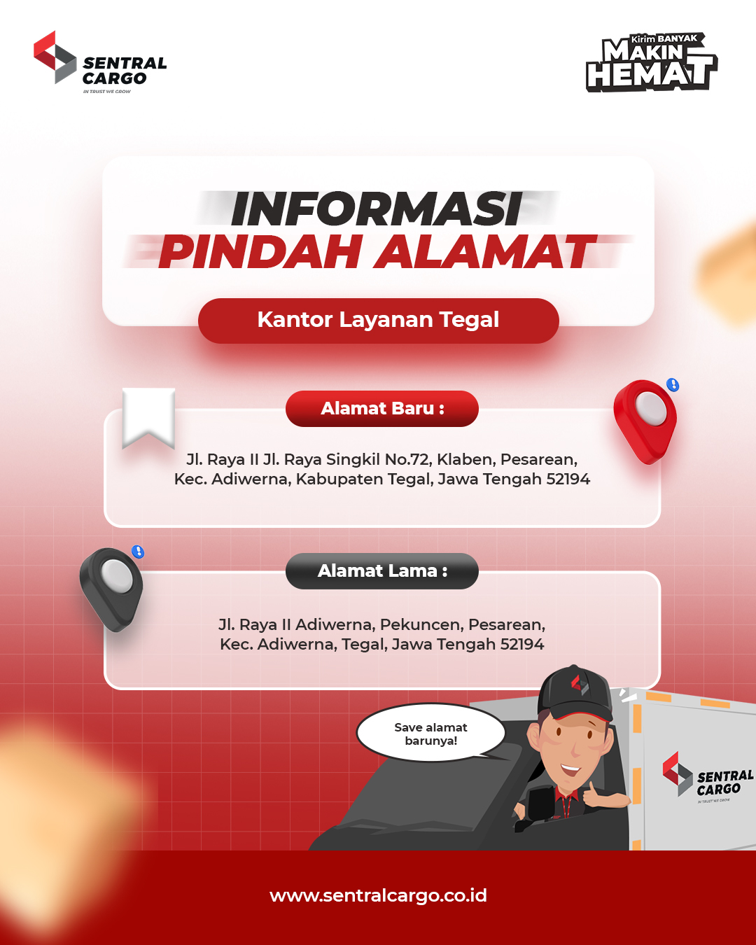 [PENGUMUMAN] Relokasi Alamat Drop Point Sentral Cargo Tegal