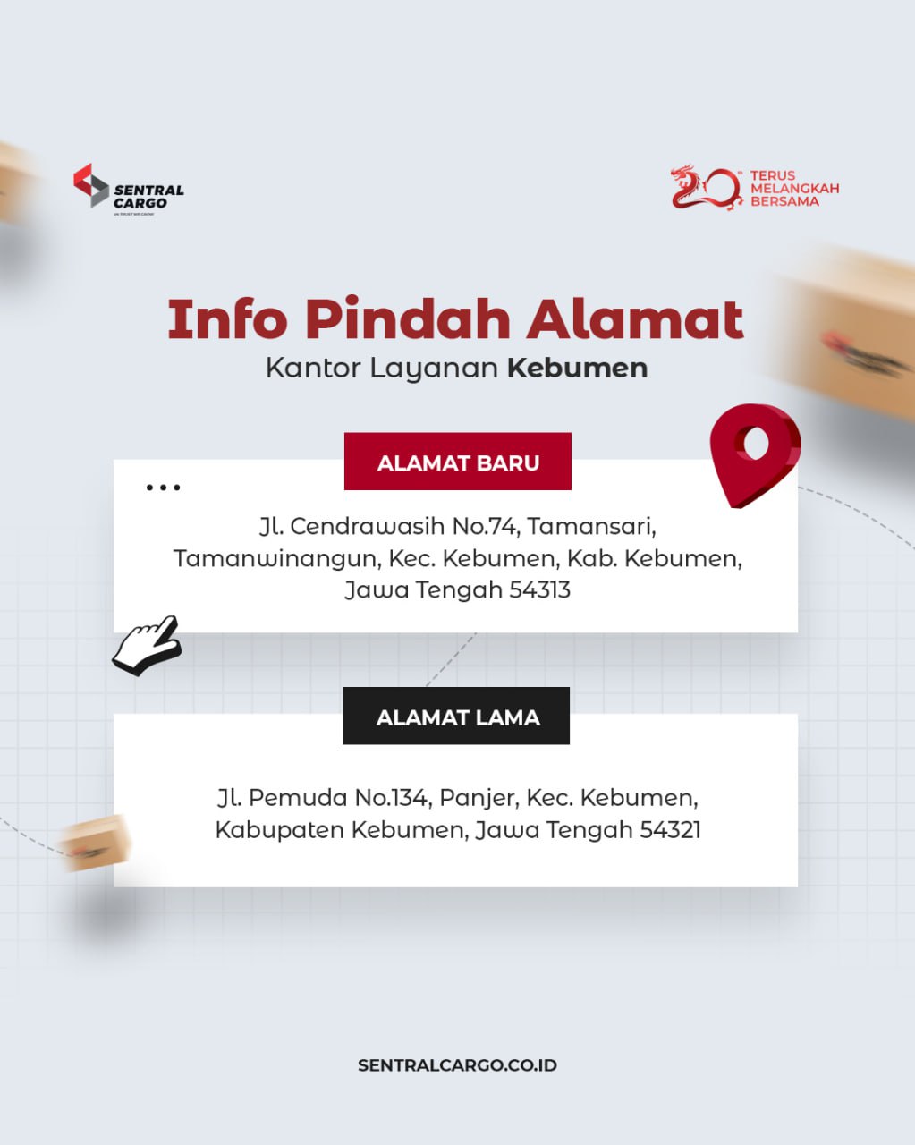 [PENGUMUMAN] Relokasi Alamat Drop Point Sentral Cargo Kebumen