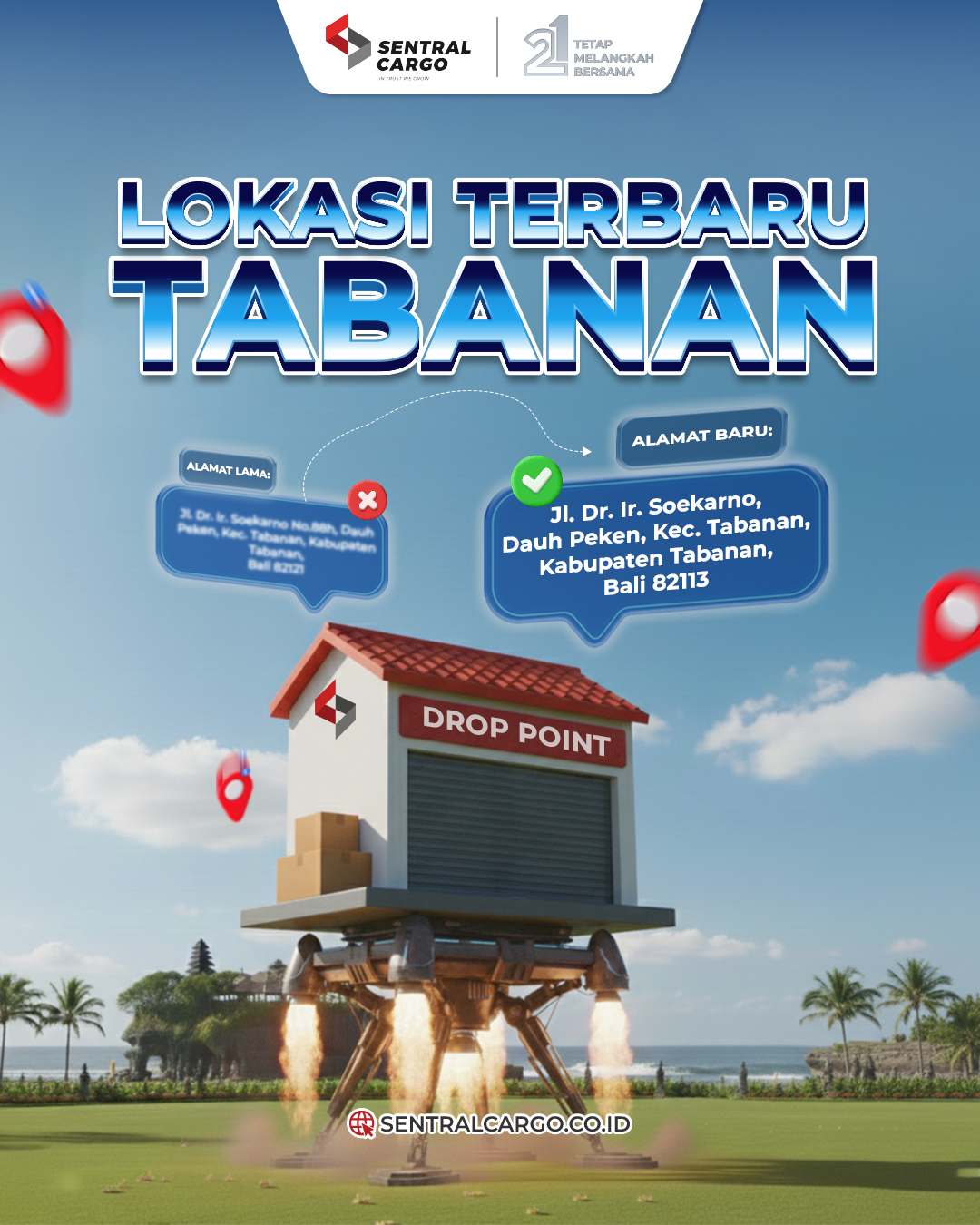 [PENGUMUMAN] Relokasi Alamat Drop Point Sentral Cargo Tabanan